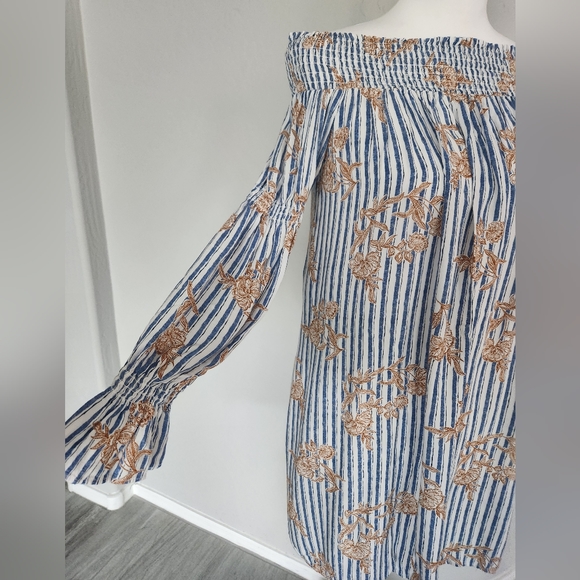 Maverick The Collection Off Shoulder Tunic Dress Ruffle Striped Floral Size S - Picture 5 of 13